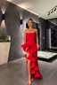 Chic Mermaid Scoop Neck Spaghetti Straps Satin Red Classy Prom Dress