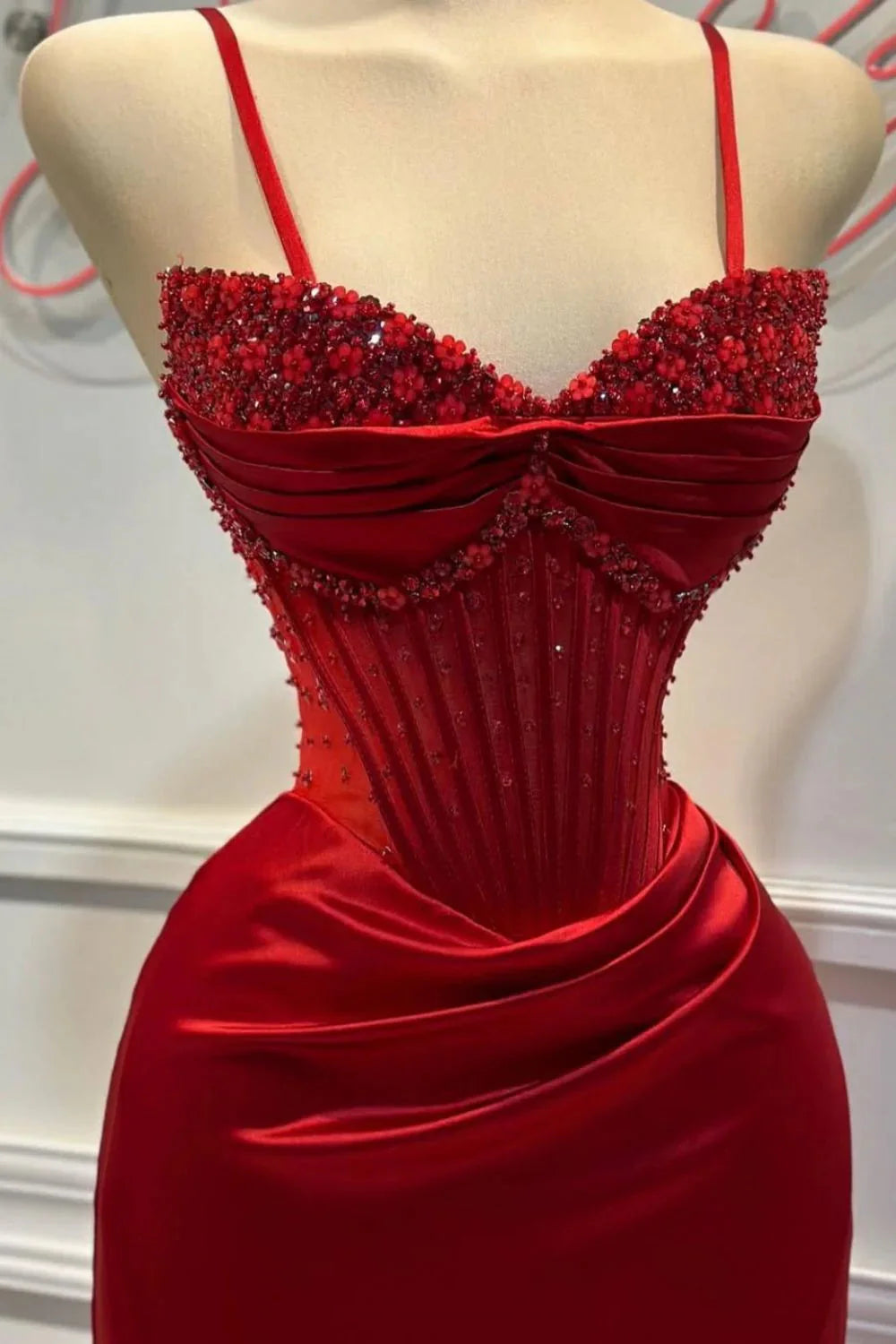 Chic Mermaid Spaghetti StrapsSatin Long Classy Dress With Beading Wedding Guest Dress Secondary image
