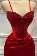 Chic Mermaid Spaghetti StrapsSatin Long Classy Dress With Beading Wedding Guest Dress