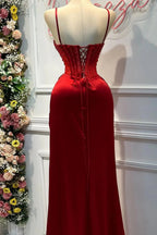 Chic Mermaid Spaghetti StrapsSatin Long Classy Dress With Beading Wedding Guest Dress