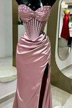 Chic Mermaid Spaghetti StrapsSatin Long Classy Dress With Beading Wedding Guest Dress