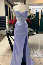 Chic Mermaid Spaghetti StrapsSatin Long Classy Dress With Beading Wedding Guest Dress