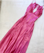Chic Mermaid Spaghetti Straps Pink Satin Classy Evening Dress Long Classy Prom Dress