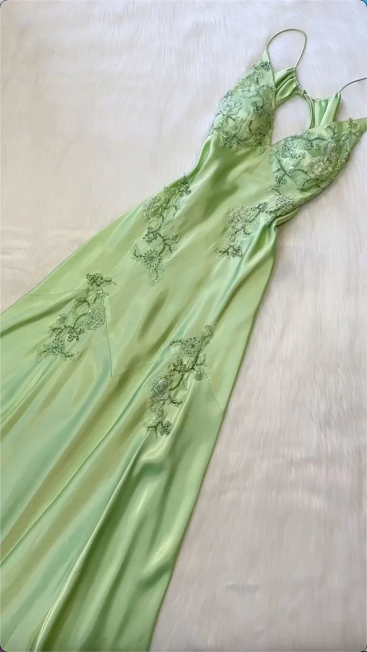 Chic Mermaid Spaghetti Straps Pink Satin Classy Evening Dress Long Classy Prom Dress