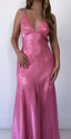 Chic Mermaid Spaghetti Straps Pink Satin Classy Evening Dress Long Classy Prom Dress