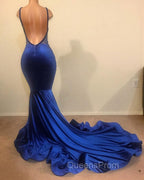 Chic Mermaid Spahgetti-Straps Openback Velvet Applique Evening Prom Party Gowns