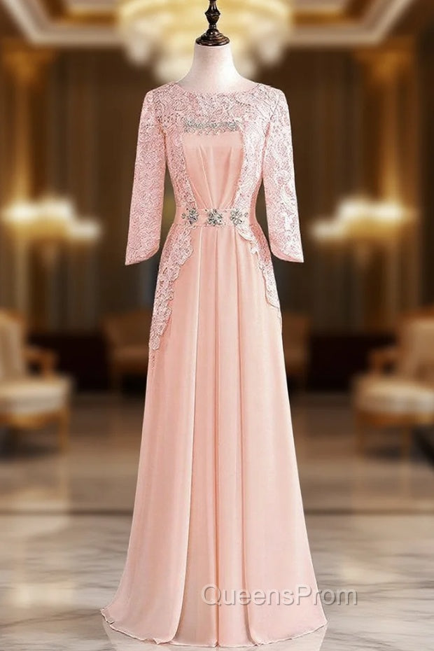 Chic O-neck Lace Sleeve Chiffon Long Mother Of The Bride Dress Plus Size