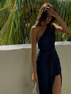 Chic One Shoulder Satin Party Dress Long Classy Prom Dress Classy Evening Dress