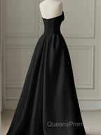 Chic Pink and Black Satin with Tulle Evening Prom Dress, A-line Long Party Dress