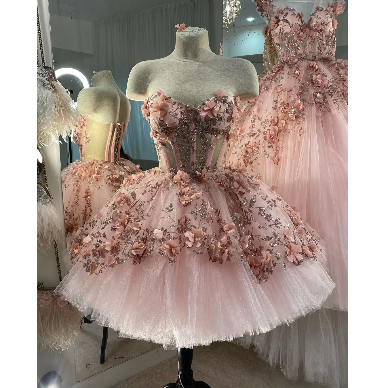 Chic Pink Classy Prom Dress Hand Made Flowers 18Th Birthday Outfits Secondary image