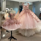 Chic Pink Classy Prom Dress Hand Made Flowers 18Th Birthday Outfits