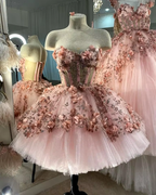 Chic Pink Classy Prom Dress Hand Made Flowers 18Th Birthday Outfits