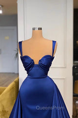 Chic Royal Blue Straps Sweetheart Evening Prom Dress Overskirt Long
