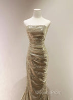 Chic Sequins Mermaid Scoop Long Formal Dress, Gold Long Evening Prom Dress Party Dress