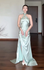 Chic Sheath Green Wedding Guest Dress Satin Halter Long Classy Evening Dress