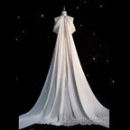 Chic Sheath High neckline Sleeveless Ivory Satin Long Wedding Dress With Train