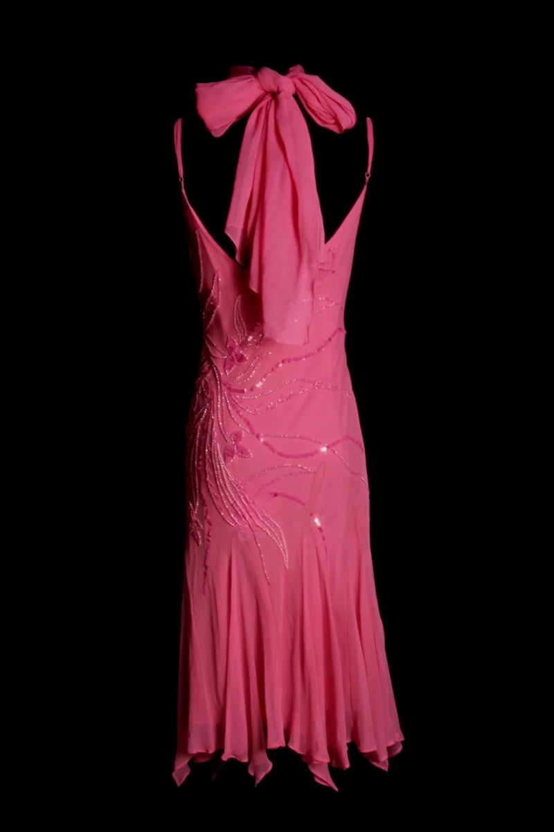 Chic Sheath Short Classy Prom Dress Chiffon Beaded Hot Pink Birthday Dress Sleeveless Classy Evening Dress