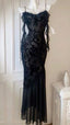 Chic Sheath Spaghetti Straps Black Classy Evening Dress Long Classy Prom Dress