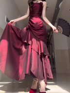 Chic Sheath Spaghetti Straps Burgundy Long Party Dress Birthday Outfits