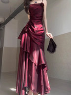 Chic Sheath Spaghetti Straps Burgundy Long Party Dress Birthday Outfits