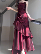 Chic Sheath Spaghetti Straps Burgundy Long Party Dress Birthday Outfits