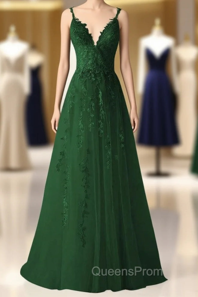 Chic Tulle Appliques Evening Prom Dress Long Ball Gown V Neck Lace Evening Dress for Women Wedding Gowns Main image