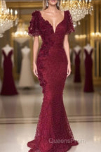 Chic V-neck Flower(s) Mermaid Evening Prom Dress