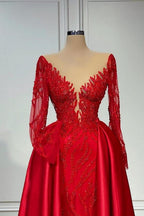 Chic V-Neck Lace Prom Dresses Evening Gown With Long Sleeves