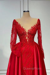 Chic V-neck Lace Evening Prom Dress Evening Gown With Long Sleeves
