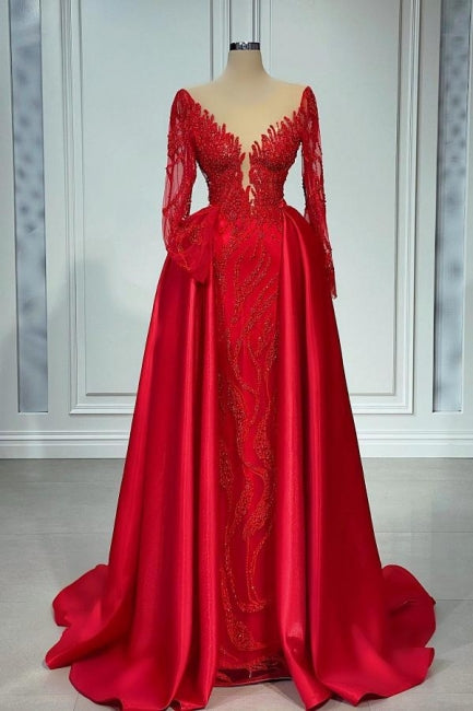 Chic V-Neck Lace Prom Dresses Evening Gown With Long Sleeves Main image