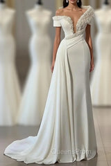 Chic V-neck Off-the-shoulder Beading Sleeveless Mermaid Bridal Dress