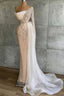 Chic White Mermaid Prom Dress With Appliques And Beaded Long Sleeves