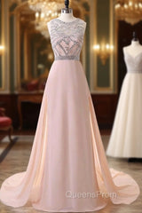 Chiffon Beaded Scoop A Line Light Blue Evening Dress Long