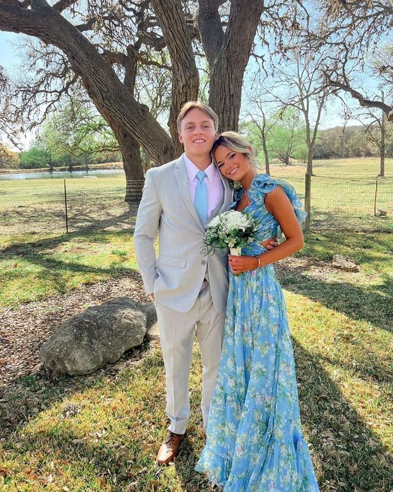 Blue Elegant Chiffon Floral Long Classy Prom Dress Classy Evening Gown Garden Party Dress Secondary image
