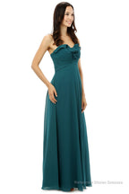 Chiffon Hunter Green Sweatheart Neck Long Bridesmaid Dresses