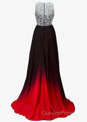 Chiffon Jewel Neckline Ombre A-Line Evening Dress