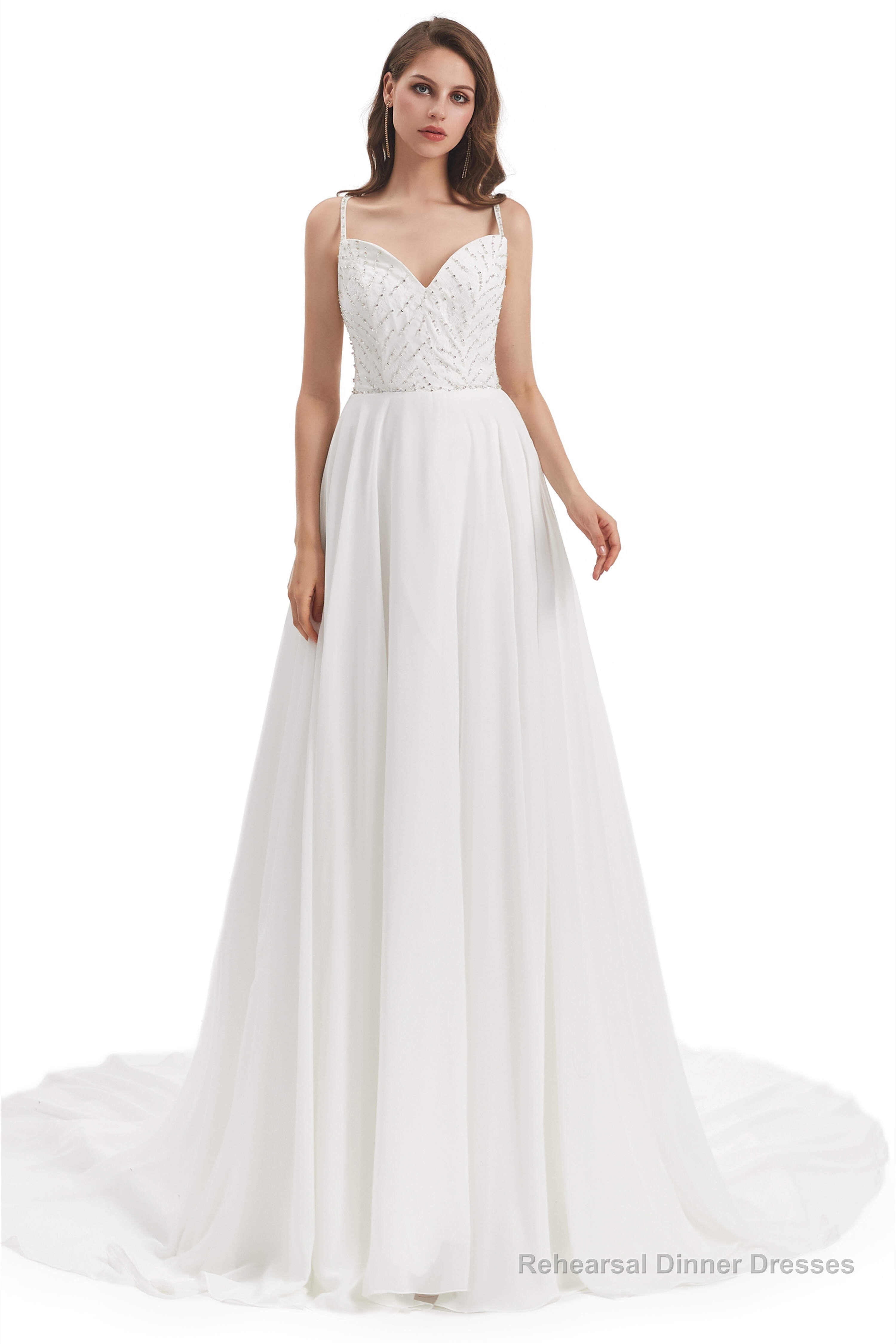 Chiffon Lace Spaghetti Straps Beading Wedding Dresses Main image