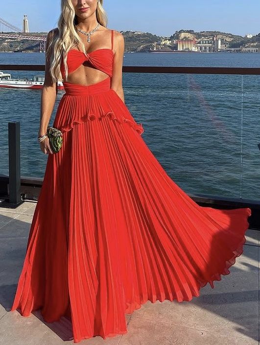 Chiffon Classy Prom Dress Spaghetti Strap Floor Length Sleeveless Classy Evening Dress