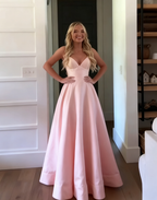 Classic A Line Spaghetti Straps Pastel Yellow Satin Long Classy Prom Dress Classy Dress