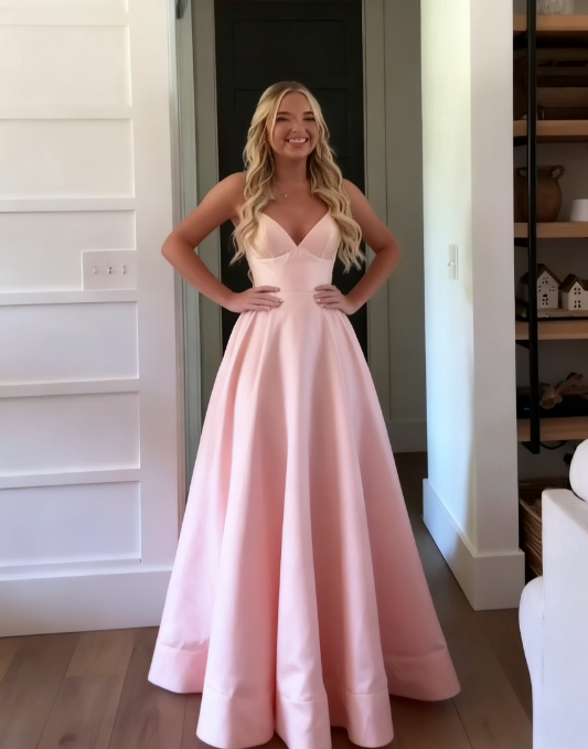 Classic A Line Spaghetti Straps Pastel Yellow Satin Long Classy Prom Dress Classy Dress