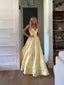 Classic A Line Spaghetti Straps Pastel Yellow Satin Long Classy Prom Dress Classy Dress