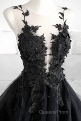 Classic Black Lace Tulle Long Evening Prom Dress Black Evening Dress