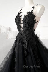 Classic Black Lace Tulle Long Evening Prom Dress Black Evening Dress