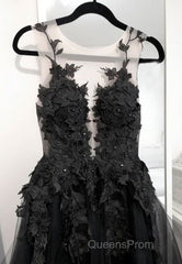 Classic Black Lace Tulle Long Evening Prom Dress Black Evening Dress