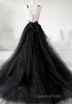 Classic Black Lace Tulle Long Evening Prom Dress Black Evening Dress