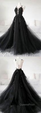 Classic Black Lace Tulle Long Evening Prom Dress Black Evening Dress