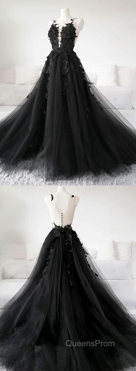 Classic Black Lace Tulle Long Evening Prom Dress Black Evening Dress