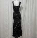 Classic Black Mermaid Square Neck Spaghetti Strap Sequin Long Classy Prom Dress