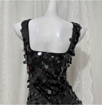 Classic Black Mermaid Square Neck Spaghetti Strap Sequin Long Classy Prom Dress