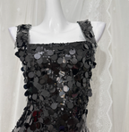 Classic Black Mermaid Square Neck Spaghetti Strap Sequin Long Classy Prom Dress